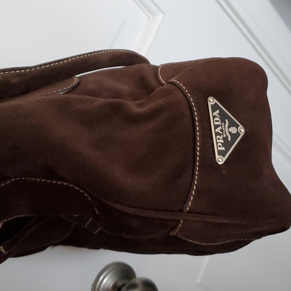 PRADA Borsa a Spalla in Crosta Caffè Suede circa Y2K - Picture 7 of 8